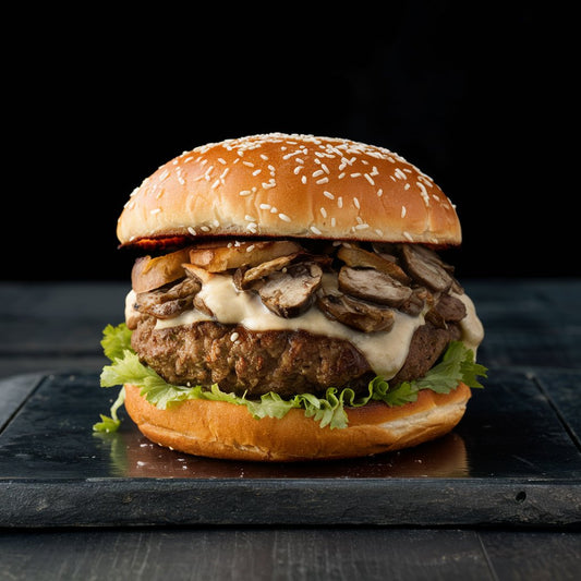 Chicken mushroom melt patty burger